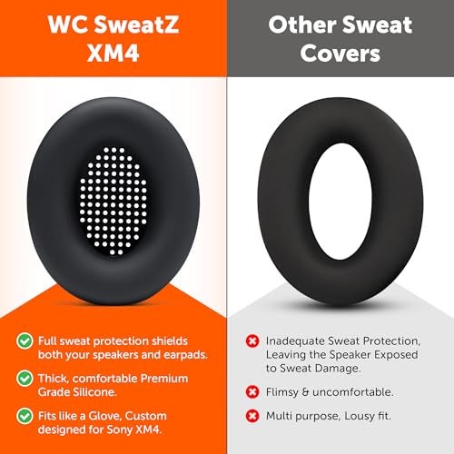 WC SweatZ XM4 - Patented Protective Earpad Sweat Covers for Sony WH1000XM4 by WC | Silicone Ear Covers for Sony WH-1000XM4 Headphones | Sweatproof & Easily Washable | Black - Image 3