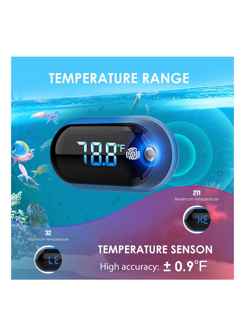 LED Fish Tank Thermometer, Digital Aquarium Thermometer with Touch Screen, Range of 32-211℉, Accuracy & Energy-Saving Stick-on Wireless for Glass Containers, Turtle Tank, Aquariums