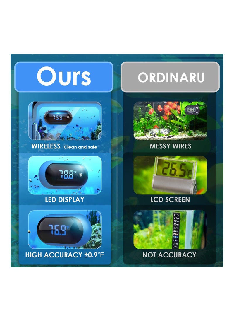 LED Fish Tank Thermometer, Digital Aquarium Thermometer with Touch Screen, Range of 32-211℉, Accuracy & Energy-Saving Stick-on Wireless for Glass Containers, Turtle Tank, Aquariums