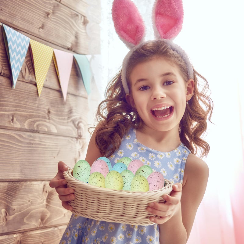 Winlyn 40 Pcs 5 Colors Artificial Easter Eggs Decorative Speckled Eggs Pastel Pink Green Blue Foam Eggs 2" for Easter Basket Spring Table Centerpieces Bowl Filler Seasonal Wreath DIY Craft Party Decor - Image 5