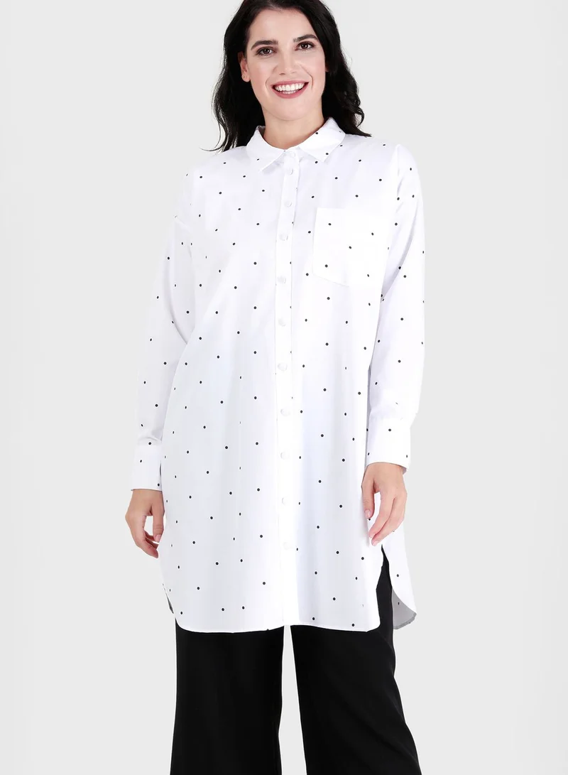Alia by modanisa Polka Dot Button Down Tunic