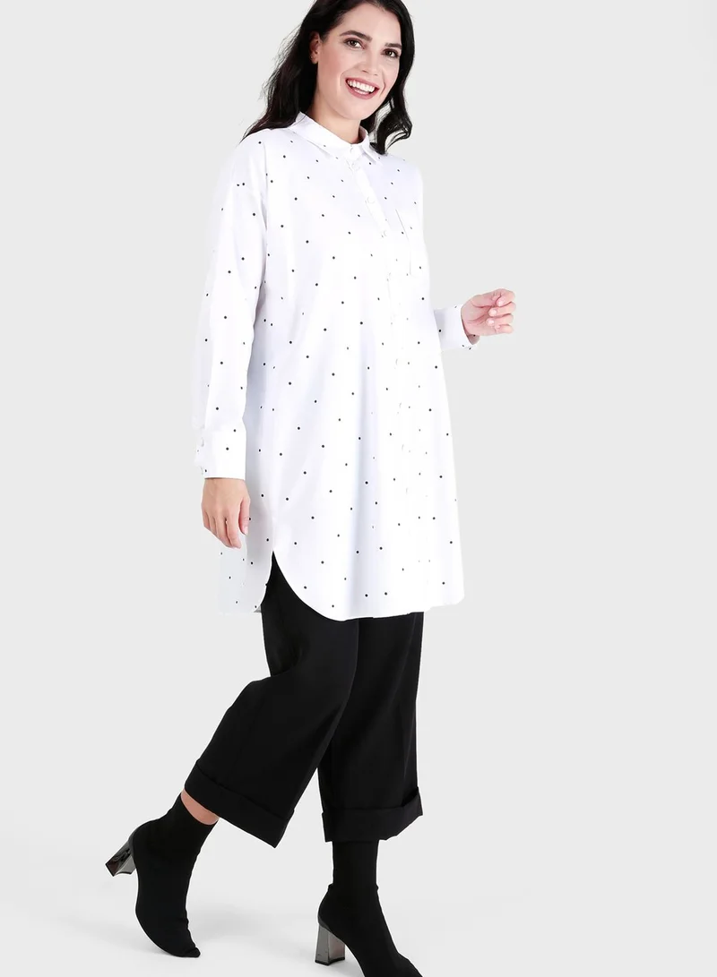 Alia by modanisa Polka Dot Button Down Tunic