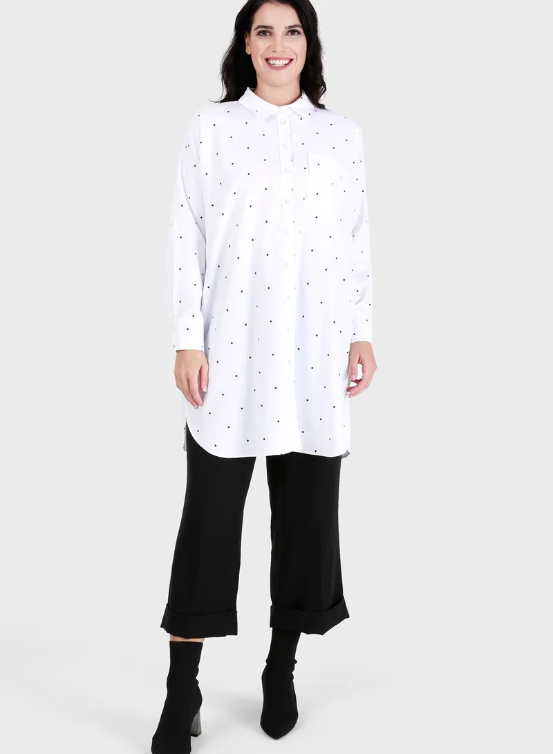 Alia by modanisa Polka Dot Button Down Tunic