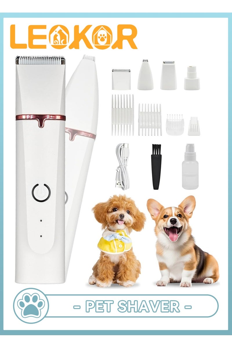 LEOKOR Dog Grooming Clippers Kit, Cordless & Rechargeable Electric Cat Trimmer Tools, 4 in 1 Multifunctional Low Noise Pet Shaver, Nail Grinder Haircutting System, Razor for Body Feet Paw Face Ears Nails Eyes, Hair Trimmer - Image 1