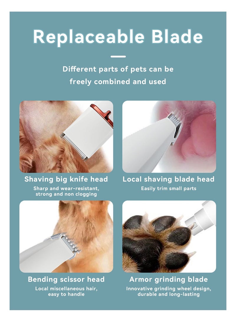 LEOKOR Dog Grooming Clippers Kit, Cordless & Rechargeable Electric Cat Trimmer Tools, 4 in 1 Multifunctional Low Noise Pet Shaver, Nail Grinder Haircutting System, Razor for Body Feet Paw Face Ears Nails Eyes, Hair Trimmer - Image 2