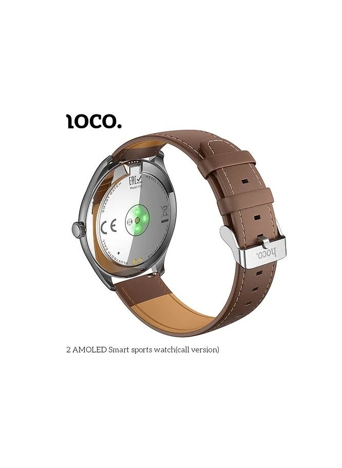Smart Watch Hoco Y22 AMOLED supports Bluetooth calls, IP67 water and dust resistance, with two straps, gift inside the box (Silver)