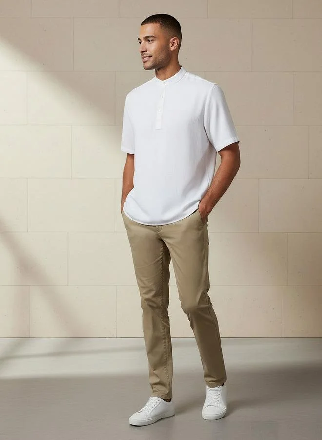 Splash FAV Men Mandarin Neck Short Sleeves Linen Look Shirt