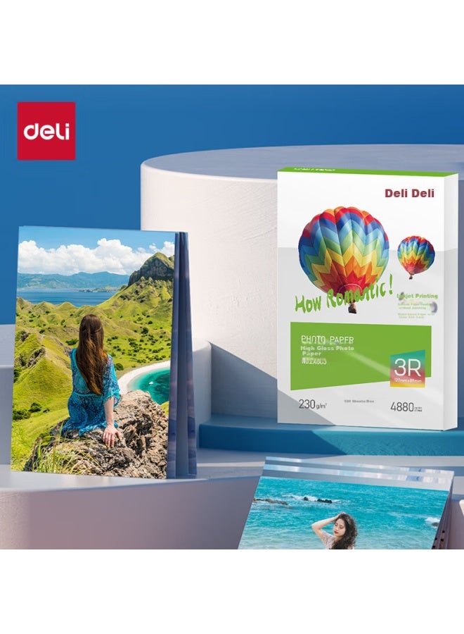 Deli 5-inch 230g High Gloss Photo Paper, Color Inkjet Printing Paper, High Gloss Photo Paper, 100 Sheets/box, Zx005 - Image 1