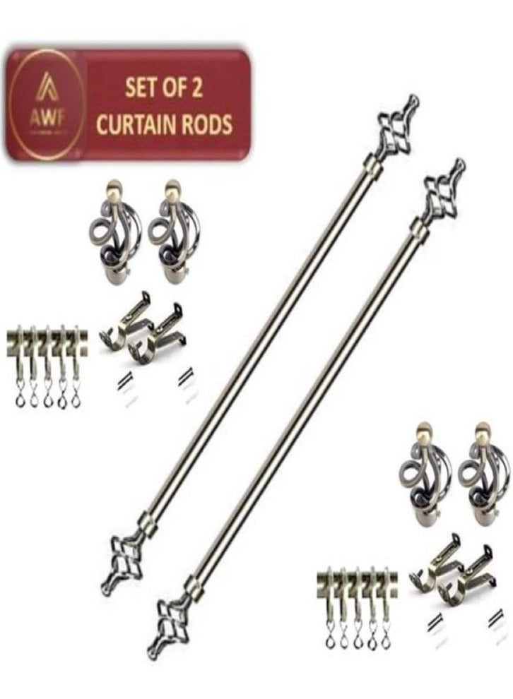 AL WADI FURNITURE Set of 2 Roman Pole Style Heavy Duty Luxury Extendable Curtain Rods, Metal Single Rods Finials Decorative End Window Treatment Rods Drapery Rods (BRASS, 110 – 200 cm)  - Image 1