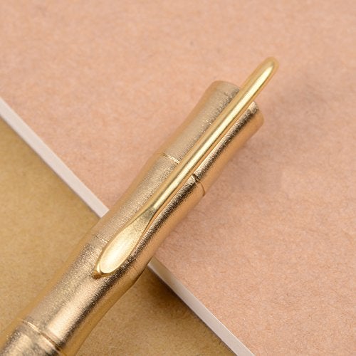 EKLOEN Bamboo Joint Brass Pen Portable Delicate Signature Pen Ballpoint Pen with Clip - Image 3