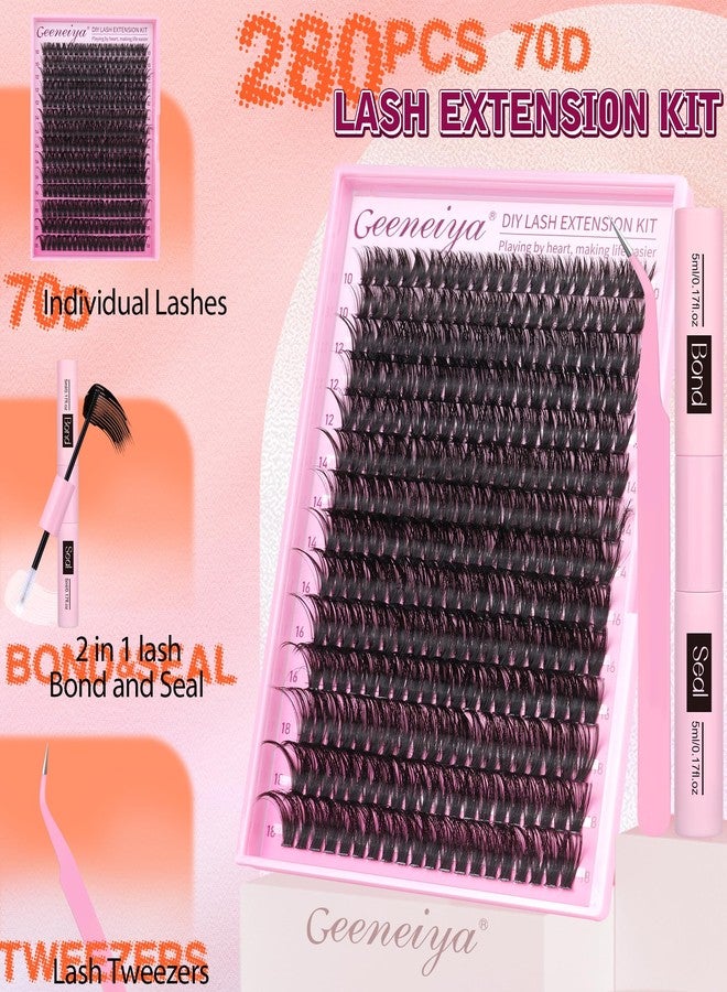 Geeneiya Full Lash Extension Kit 10-18MM Volume Eyelash Extension Kit D Curl Cluster Lashes Individual Eyelashes Kit with Waterproof Lash Bond and Seal, Lash Tweezers (10-18MM, 280Pcs, 70P) - Image 2
