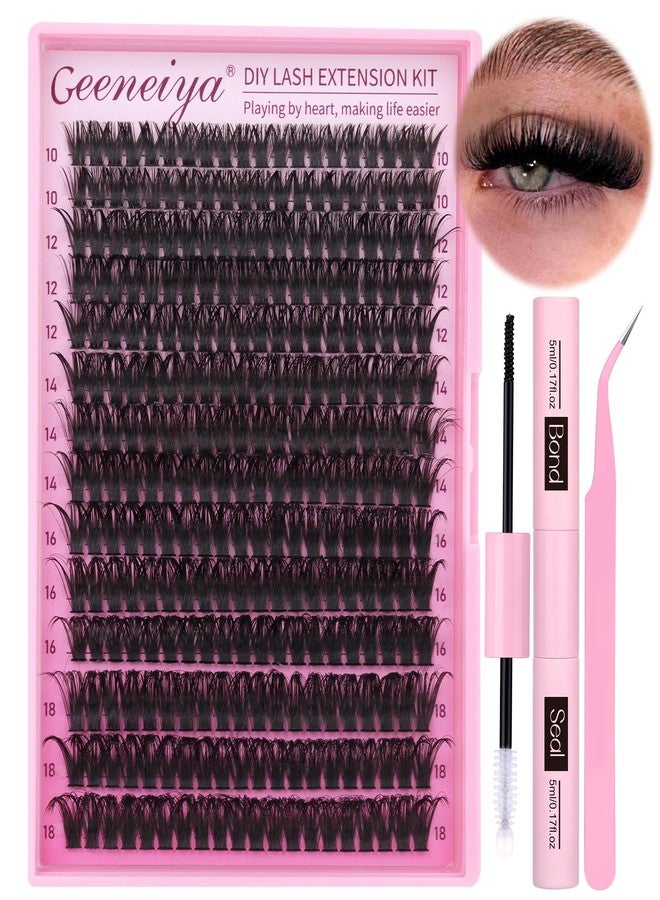 Geeneiya Full Lash Extension Kit 10-18MM Volume Eyelash Extension Kit D Curl Cluster Lashes Individual Eyelashes Kit with Waterproof Lash Bond and Seal, Lash Tweezers (10-18MM, 280Pcs, 70P) - Image 1