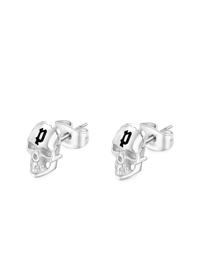 POLICE Vertex Silver Skull Stud Earrings For MenPEAGE0000901