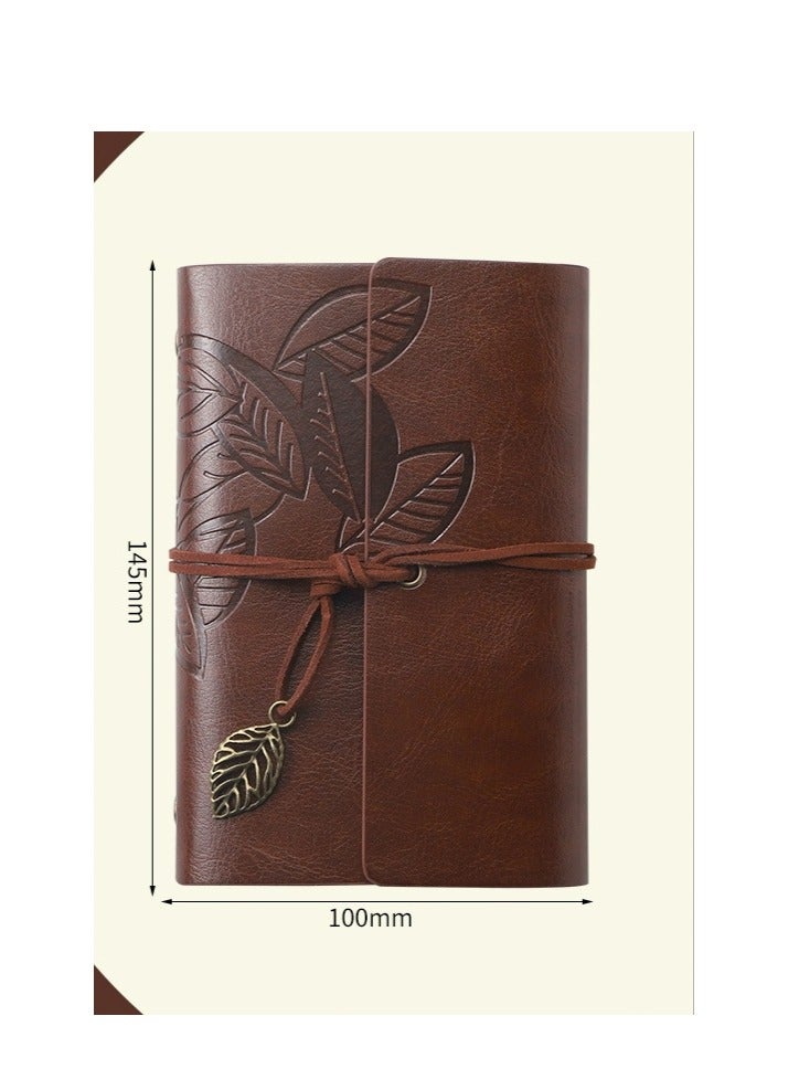 Generic Retro Leaf Leather Loose-leaf Notebook Strap Portable Travel Record Hand Ledger Learning Stationery - Image 1