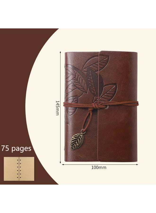 Generic Retro Leaf Leather Loose-leaf Notebook Strap Portable Travel Record Hand Ledger Learning Stationery - Image 2