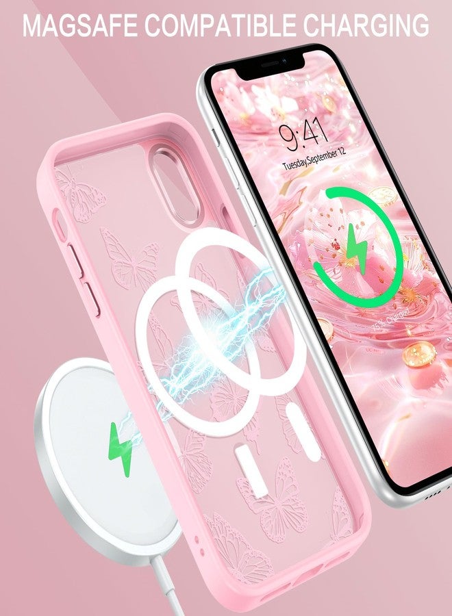 بنتوبين جراب مغناطيسي من بينتوبين لهاتف آيفون XS Max، بنقشة فراشة لطيفة، متوافق مع MagSafe، غطاء حماية شفاف غير لامع رفيع للنساء والفتيات لهاتف آيفون XS Max 6.5 بوصة، وردي - Image 3