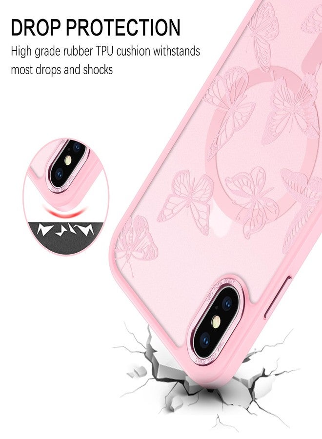 بنتوبين جراب مغناطيسي من بينتوبين لهاتف آيفون XS Max، بنقشة فراشة لطيفة، متوافق مع MagSafe، غطاء حماية شفاف غير لامع رفيع للنساء والفتيات لهاتف آيفون XS Max 6.5 بوصة، وردي - Image 2