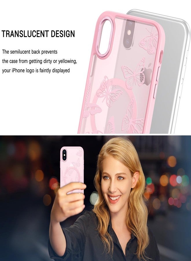 بنتوبين جراب مغناطيسي من بينتوبين لهاتف آيفون XS Max، بنقشة فراشة لطيفة، متوافق مع MagSafe، غطاء حماية شفاف غير لامع رفيع للنساء والفتيات لهاتف آيفون XS Max 6.5 بوصة، وردي - Image 5