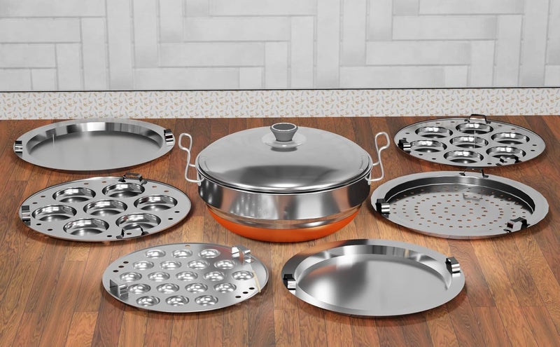QSEC QSEC Stainless Steel Multi utility Kadai Idli Cooker Steamer with Copper Bottom All-in-One Big Size dhokla Cooker | 6 Plate 2 Idli | 1 mini idli 2 Dhokla 1 Patra Momo Steamer | 4 in 1 - idli Maker  - Image 4