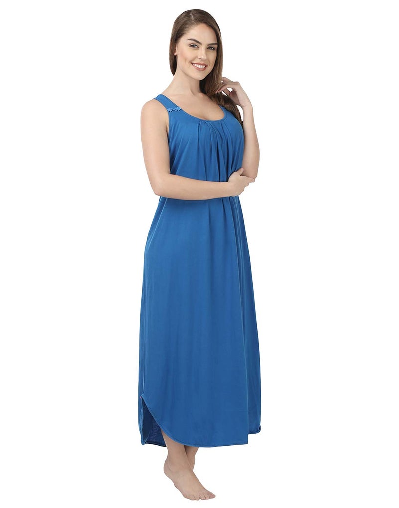 BLAZON Women's Cotton Calf Length Nighty Slip - Set Of 2 (Royal Blue And Vivid Violet), Multi Color - Image 3