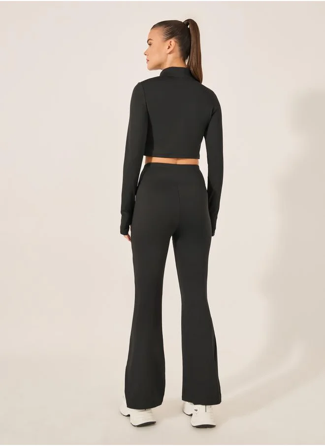 Styli Black Solid Crop Jacket and Leggings Set for Women