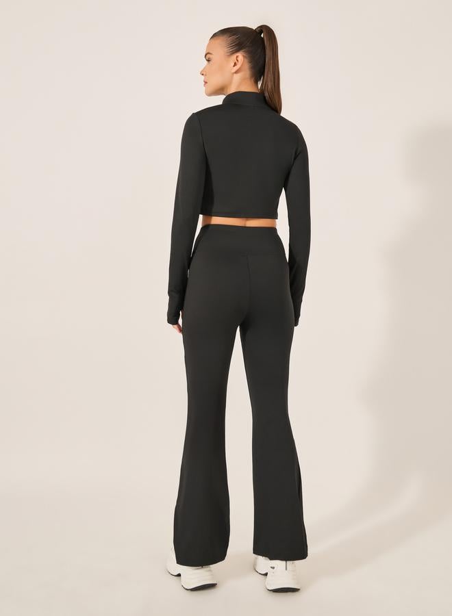 Styli Active Black Solid Crop Jacket and Leggings Set for Women - Image 5