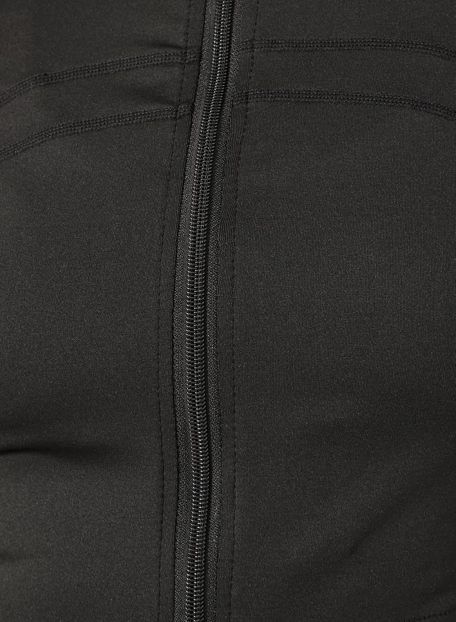 Styli Active Black Solid Crop Jacket and Leggings Set for Women - Image 4