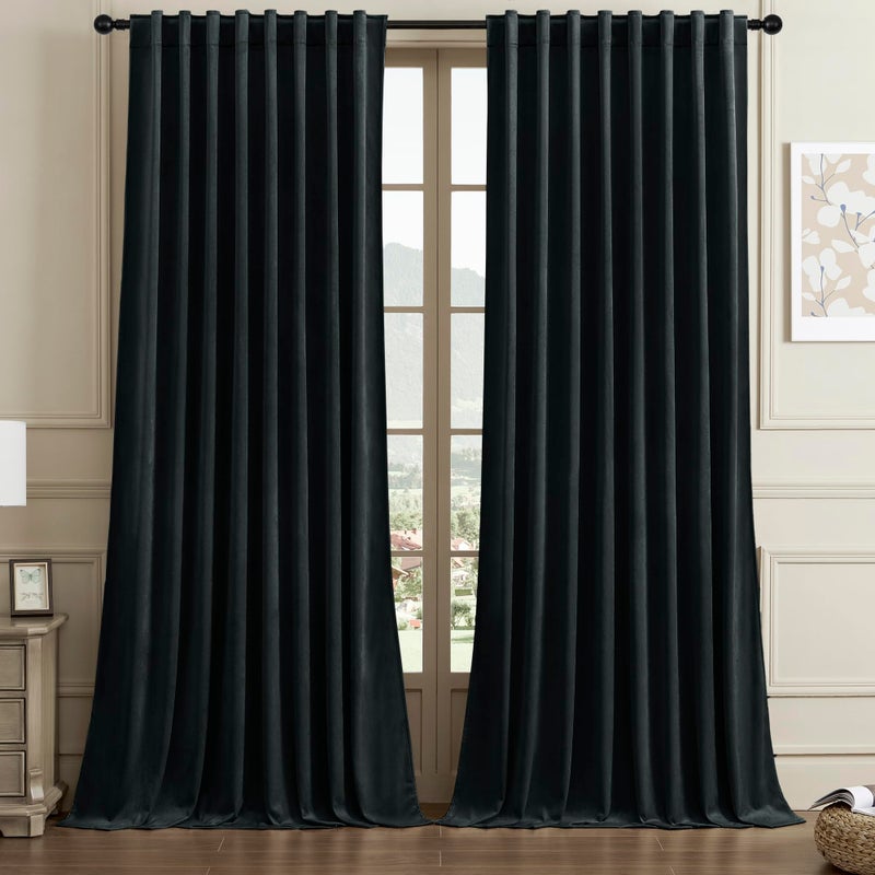 Timeper 62 Inches Wide Black Velvet Curtains Thick Thermal Insulated Blackout Drapes Total Privacy Protect Panels For Film Room/Basement/Home  Rod Pocket & Back Tab  W62 X L84 Inches  2Pcs - Image 1