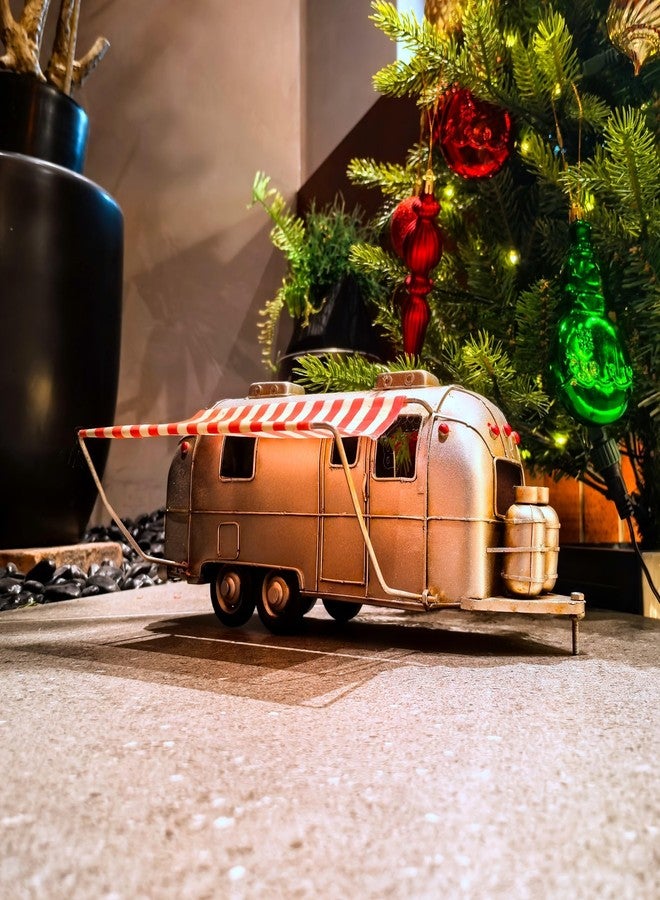 VANLAXY Camper Van Model Rusty Retro London Camper Model with Fabric Canopy Metal Ornament Vehicle Home Decor Ideal Gift for Kids and Adults - Image 4