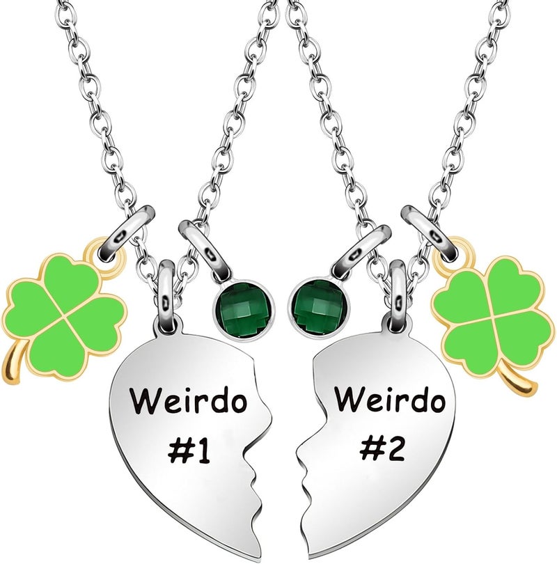 Maxforever Friendship Gifts, Weirdo 1 Weirdo 2psc Set Split Heart Pendant Necklaces BFF Gift for Best Friend - Image 1