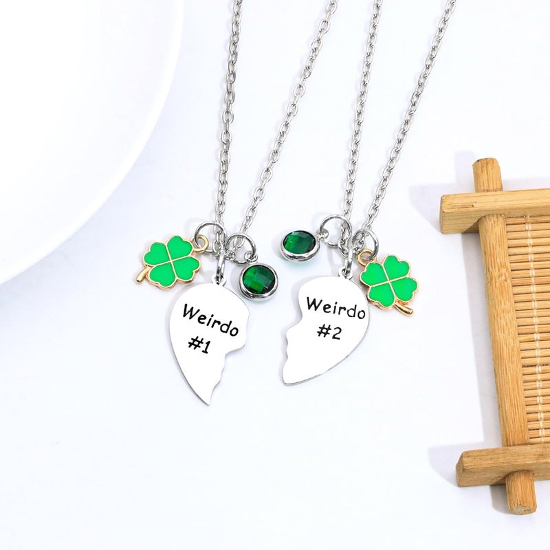 Maxforever Friendship Gifts, Weirdo 1 Weirdo 2psc Set Split Heart Pendant Necklaces BFF Gift for Best Friend - Image 3