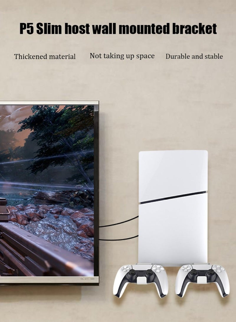 Wall Mount for PS5 Slim - Accessories PS5 Slim Digital/Disc Edition Console Floating Shelf Behind TV, with 2 Detachable Controllers Holder Rack, Solid Metal Stand Kit, Easy Installation - Image 2