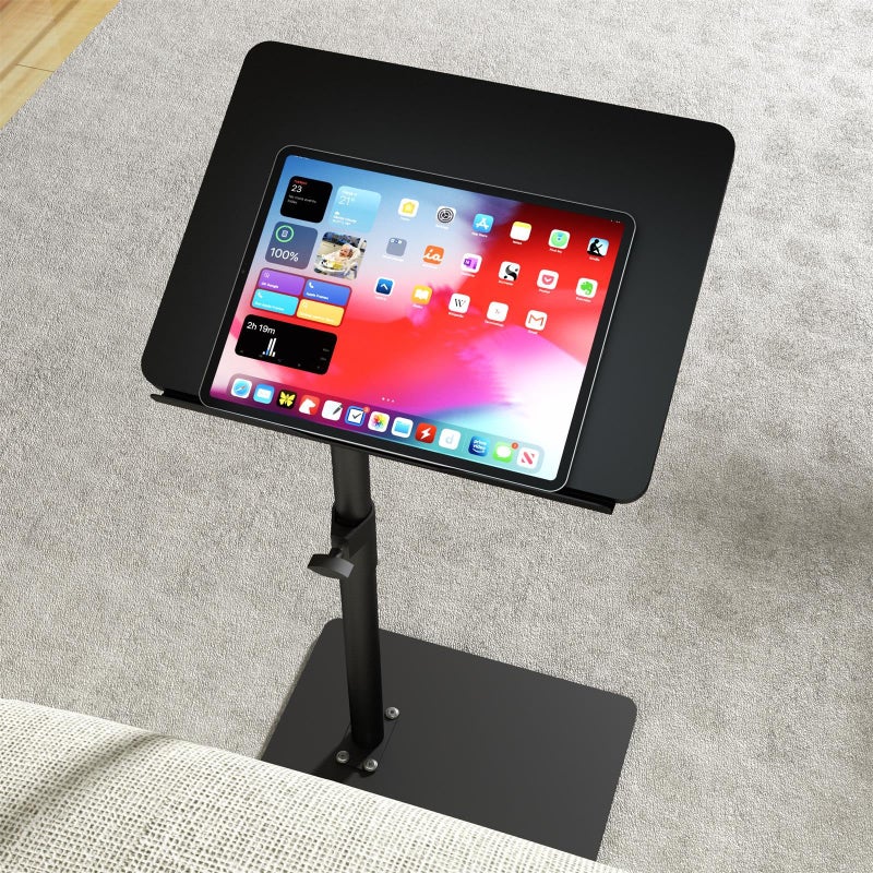 YUHFERA Sofa Armrest Tray Table for Couch - 360Â° Swivel Height Adjustable End for Small Spaces, Snack Side Table for Bed or Chair with Phone & Tablet Slot (Black,Angle Adjustable) - Image 1