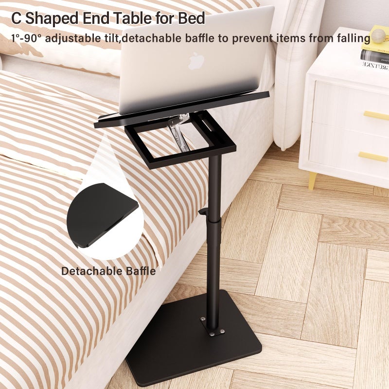 YUHFERA Sofa Armrest Tray Table for Couch - 360Â° Swivel Height Adjustable End for Small Spaces, Snack Side Table for Bed or Chair with Phone & Tablet Slot (Black,Angle Adjustable) - Image 2