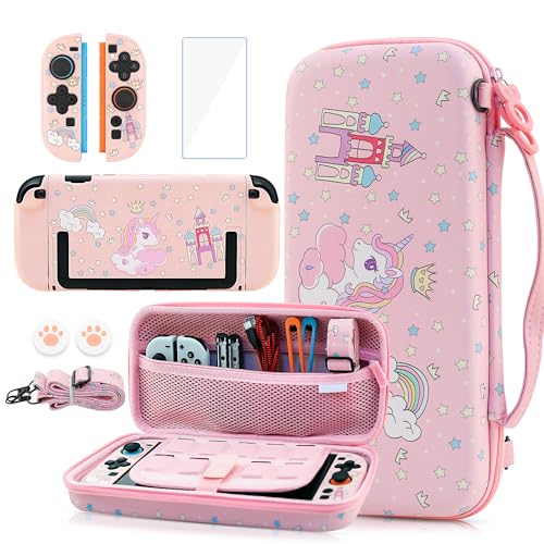 GLDRAM Pink Carrying Case for Nintendo Switch 2 Cute Girly Accessories Kit with Portable Travel Storage Bag Hard Shell Protective Cover Skin Screen Protector Shoulder Strap 2 Thumb Grips - Image 1