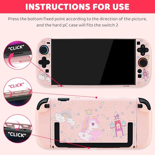 GLDRAM Pink Carrying Case for Nintendo Switch 2 Cute Girly Accessories Kit with Portable Travel Storage Bag Hard Shell Protective Cover Skin Screen Protector Shoulder Strap 2 Thumb Grips - Image 3