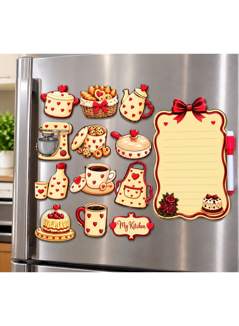 Cartoon Magnetic Refrigerator Decor Set in Red with White Polka Dots – Memo Board and Marker Pen, Cute Kitchen Accessories for Notes, Reminders and Shopping Lists - Image 2