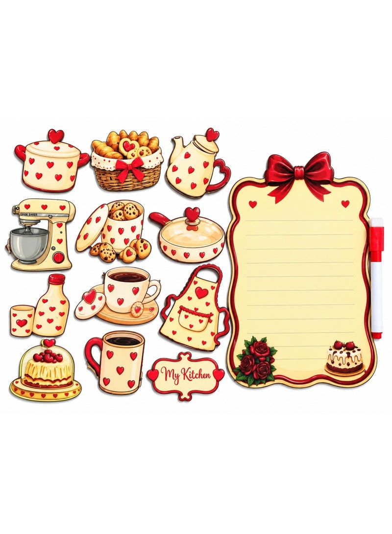 Cartoon Magnetic Refrigerator Decor Set in Red with White Polka Dots – Memo Board and Marker Pen, Cute Kitchen Accessories for Notes, Reminders and Shopping Lists - Image 1