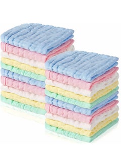 Breling 20 Pack Baby Muslin Washcloths Natural Muslin Cotton Baby Wipes Soft Newborn Baby Face Towel Absorbent Muslin Washcloth For Sensitive Skin Baby 12X12 Inches (Blue White Green Yellow Pink)  - Image 1