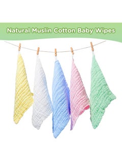 Breling 20 Pack Baby Muslin Washcloths Natural Muslin Cotton Baby Wipes Soft Newborn Baby Face Towel Absorbent Muslin Washcloth For Sensitive Skin Baby 12X12 Inches (Blue White Green Yellow Pink)  - Image 4