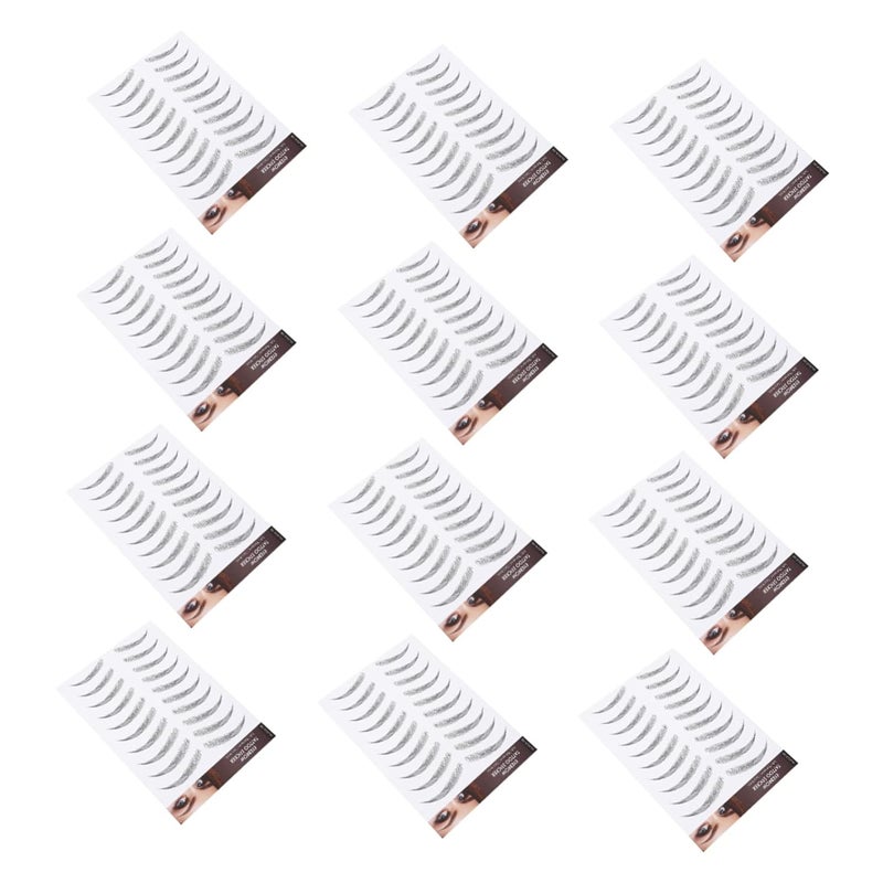 Healeved 12sheets Temporary Eyebrow Tattoos Imitation Brow Stickers for Natural-looking Full Brows Easy Application for Women with Sparse Eyebrows Black Color - Image 1