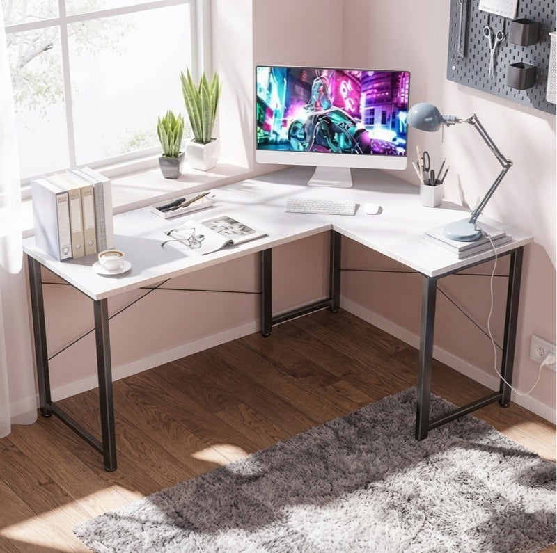 AGD A modern L-shaped gaming table suitable for home and office with a round corner and a removable shelf - Image 1