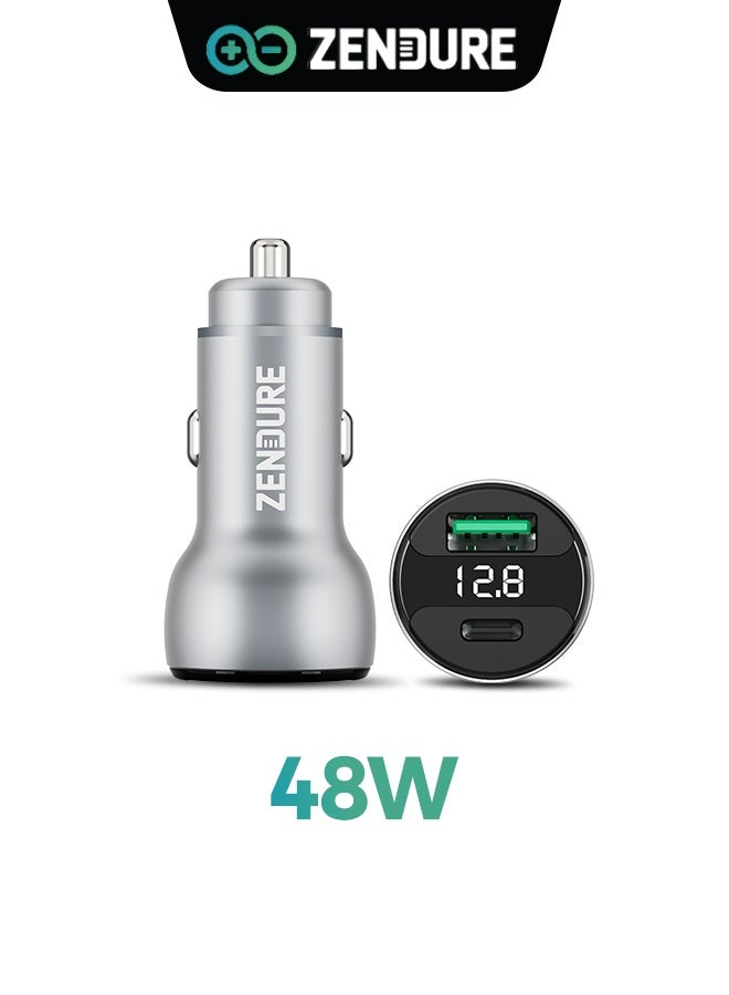 ZENDURE 48W Car Charger SuperDrive | Dual Port Car Charger (USB-C PD + USB-A QC3.0) | Fast & Safe Car Charging Adapter for iPhone 17/16 /15/14 Series, Samsung Galaxy , iPad Pro, AirPods, Huawei and More  | LED Indicator Silver - Image 1