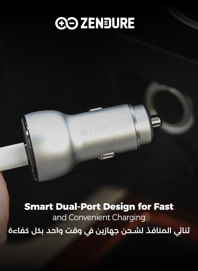 زينديور شاحن سيارة بقوة 48 واط سوبر درايڤ | شاحن سيارة بمنفذين (USB-C PD + USB-A QC3.0) | شحن سريع وآمن لأجهزة آيفون 12/13/14/15/16/17، جالكسي ، سامسونج، ايباد برو، و ايربودز، و أكثر أثناء القيادة | مؤشر ضوئي LED فضى - Image 3