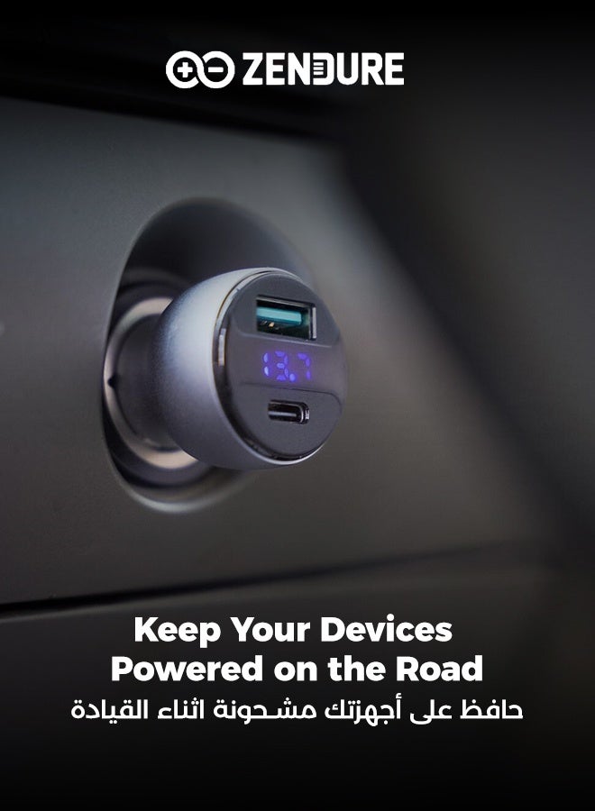 زينديور شاحن سيارة بقوة 48 واط سوبر درايڤ | شاحن سيارة بمنفذين (USB-C PD + USB-A QC3.0) | شحن سريع وآمن لأجهزة آيفون 12/13/14/15/16/17، جالكسي ، سامسونج، ايباد برو، و ايربودز، و أكثر أثناء القيادة | مؤشر ضوئي LED فضى - Image 4