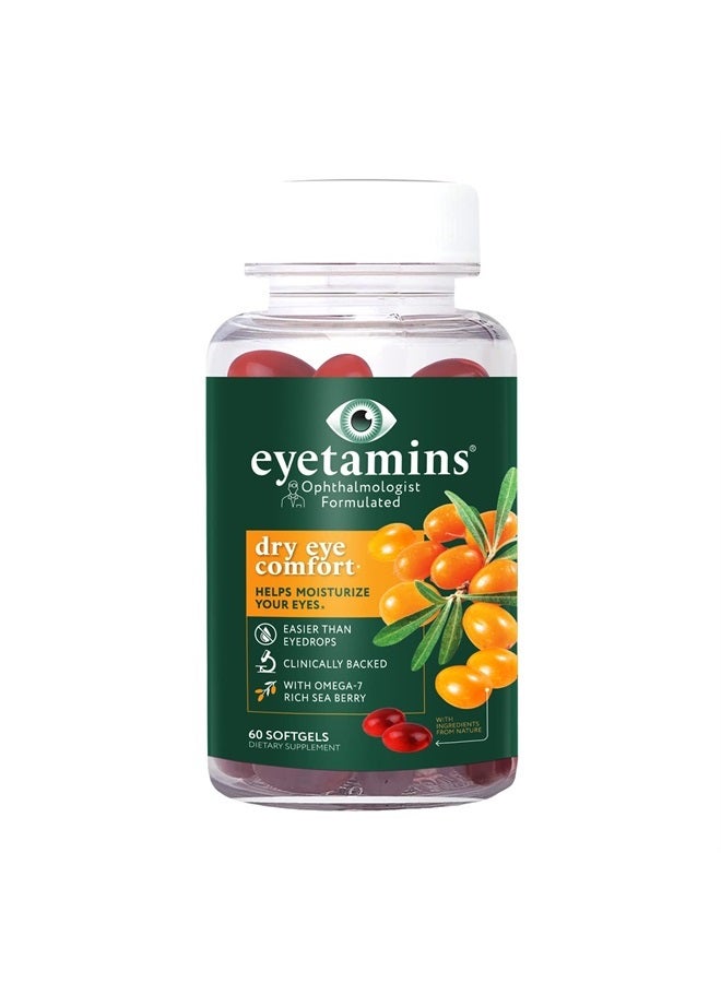 eyetamins Dry Eye Comfort - 60 Softgels - Ophthalmologist - Formulated, Natural - Himalayan Sea Buckthorn Oil - Vegan and Non-GMO Formula  - Image 2