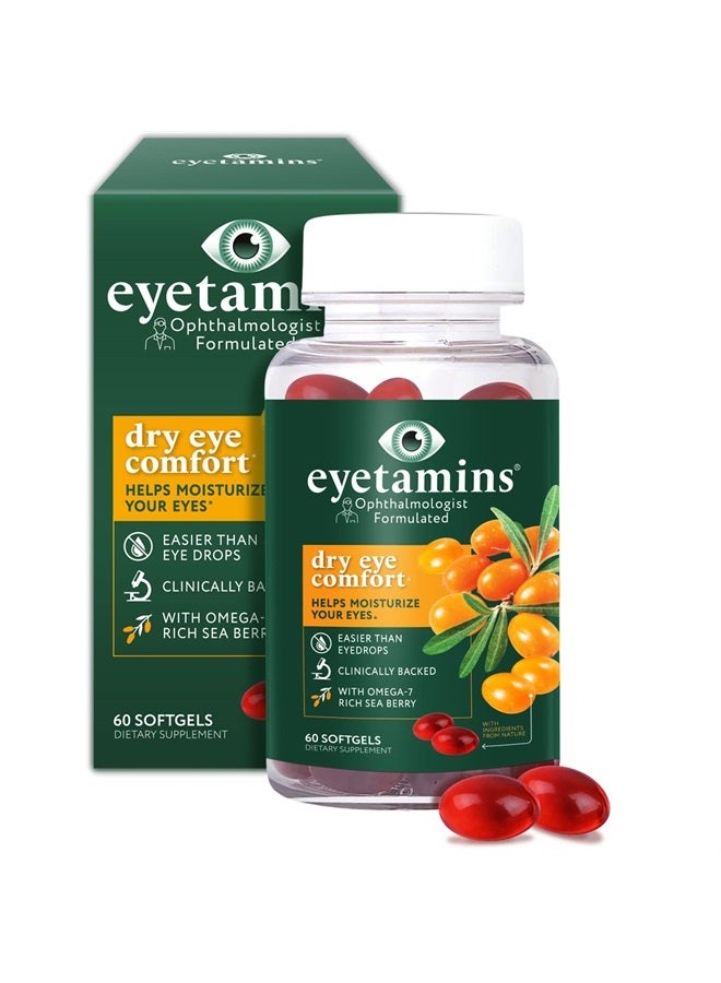 eyetamins Dry Eye Comfort - 60 Softgels - Ophthalmologist - Formulated, Natural - Himalayan Sea Buckthorn Oil - Vegan and Non-GMO Formula  - Image 1