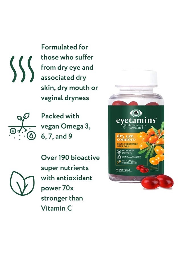 eyetamins Dry Eye Comfort - 60 Softgels - Ophthalmologist - Formulated, Natural - Himalayan Sea Buckthorn Oil - Vegan and Non-GMO Formula  - Image 3