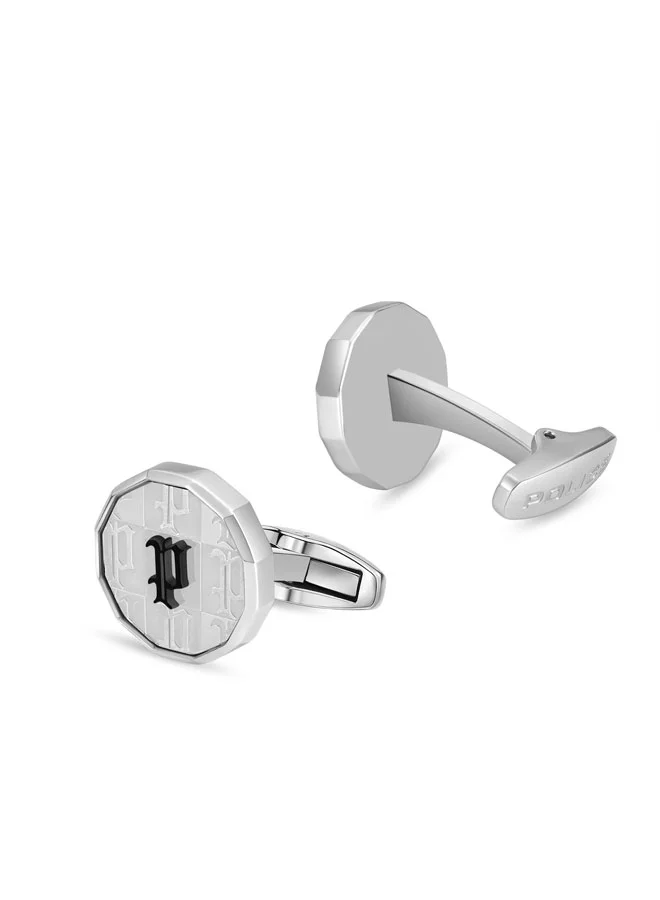 POLICE  Plaid Silver Cufflinks with Black & White Monogram for Men  | Best Price UAE