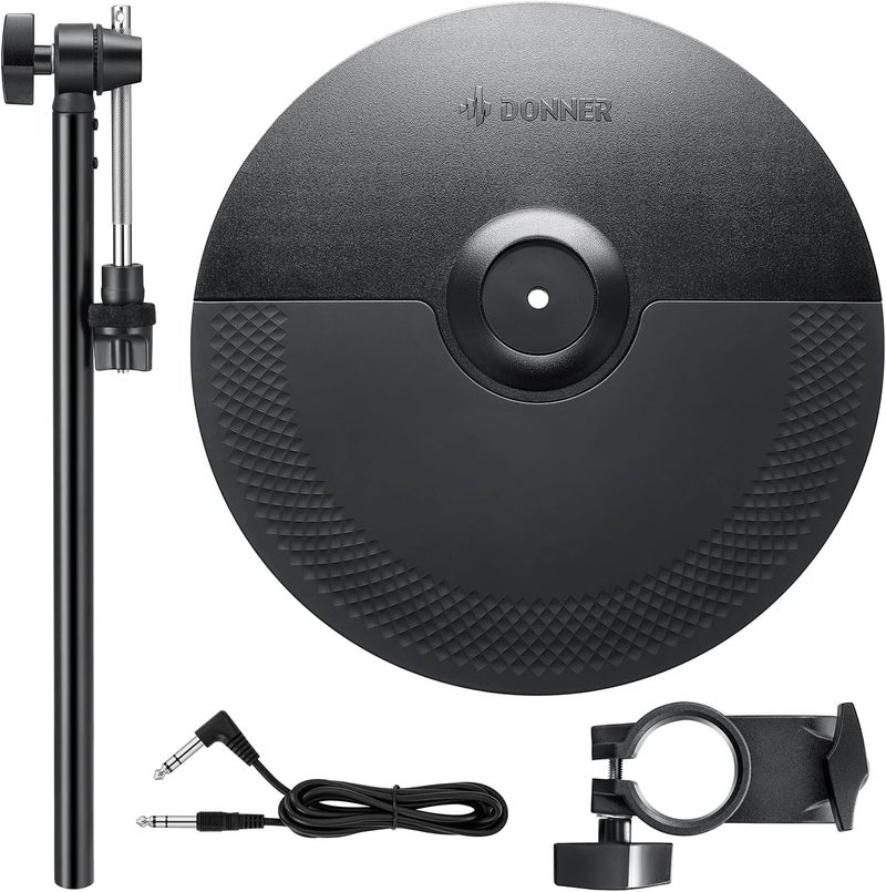 Donner Mute Cymbal Set with 12-inch Cymbals and Cymbals Stand for Electric Drum Kit, More Stable Iron Metal Bracket, Signal Cable, Rack Clamp for Electric Drum Set (For DED-200/400 /500 Expansion) - Image 1